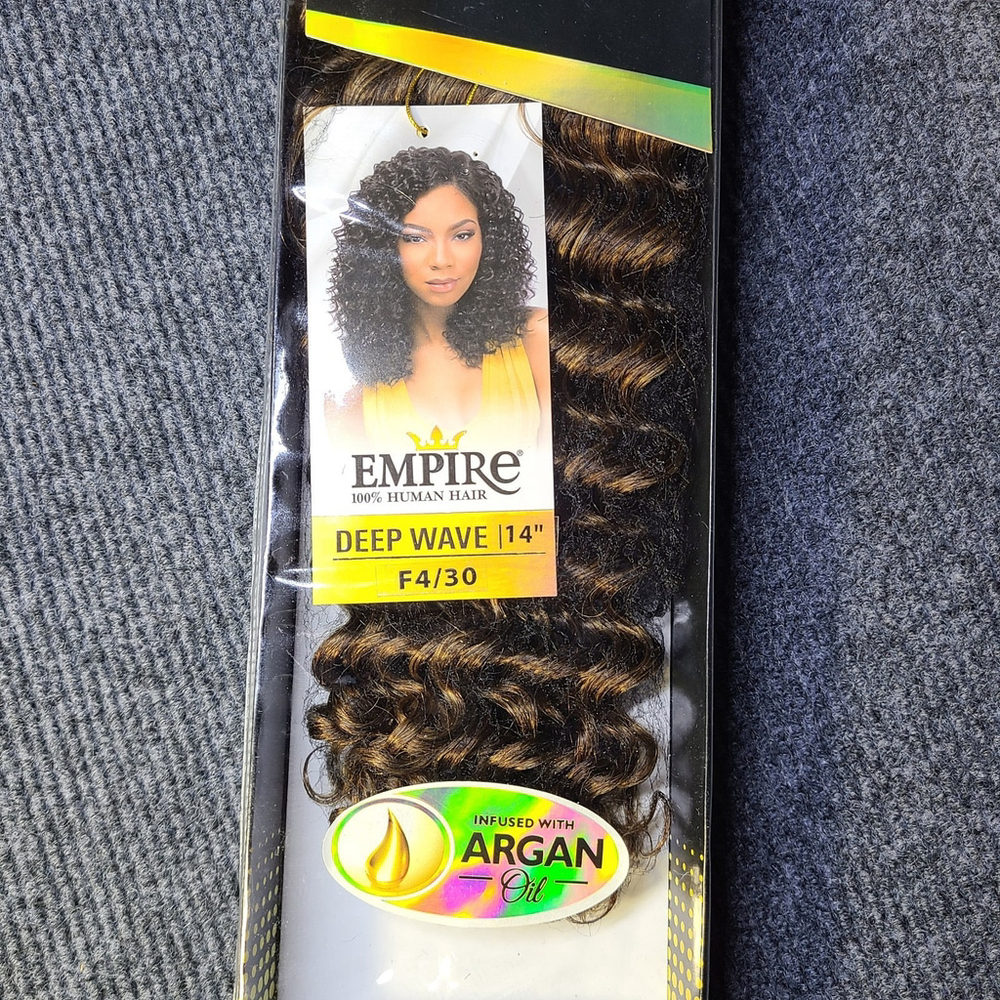 Sensationnel Empire 100% Human Hair Weave Deep Wave 14" Color F4/30 Argan Oil